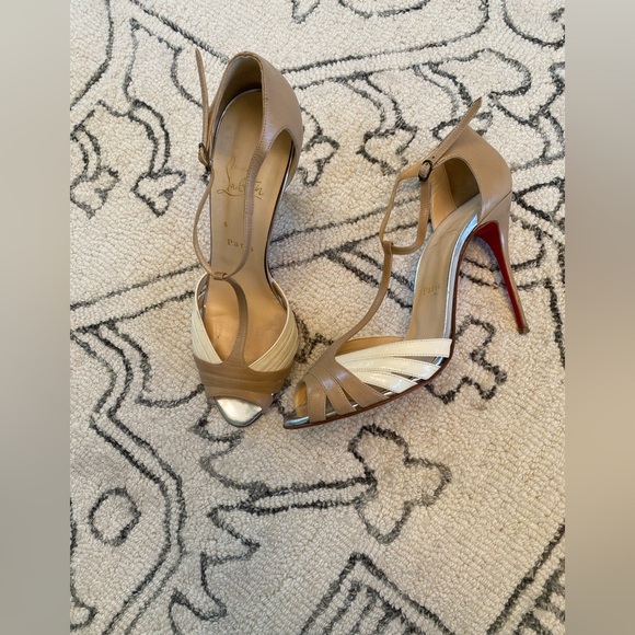 Christian Louboutin Tan and Cream Strappy Heels - Picture 5 of 11